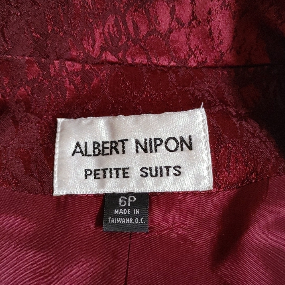 Wool & Silk Brocade Albert Nipon Petite Suit in Burgundy - Picture 9 of 16